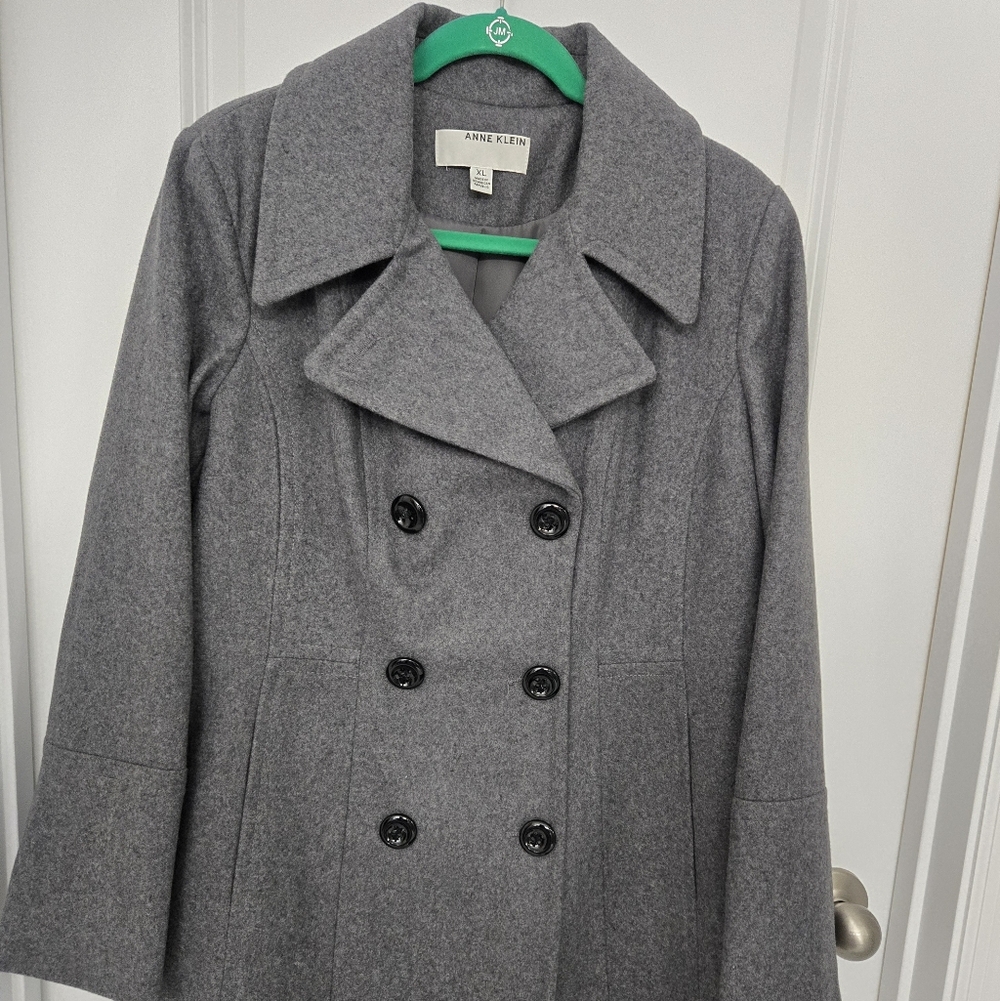 Anne Klein Charcoal Double-Breasted Pea Coat
